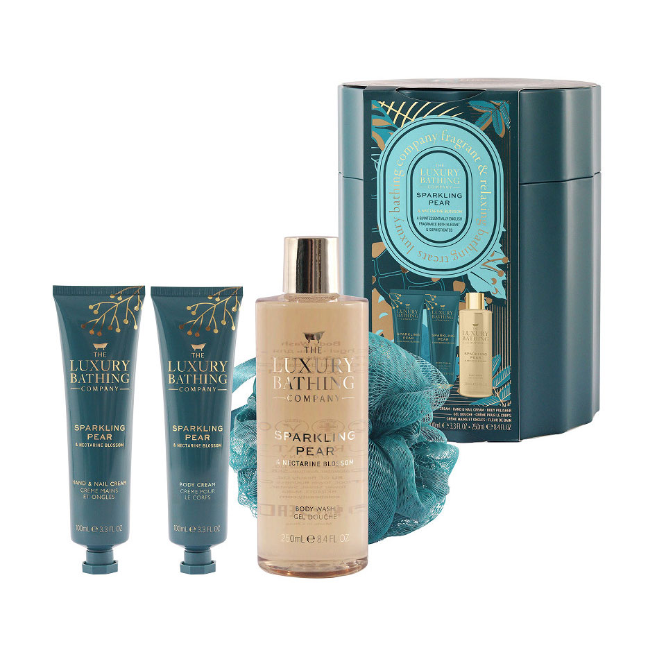 Набір Grace Cole The Luxury Bathing Sparkling Pear &amp; Nectarine Blossom (гель для душу, 250 мл + крем для рук, 100 мл + крем, 100 мл + мочалка, 1 шт)